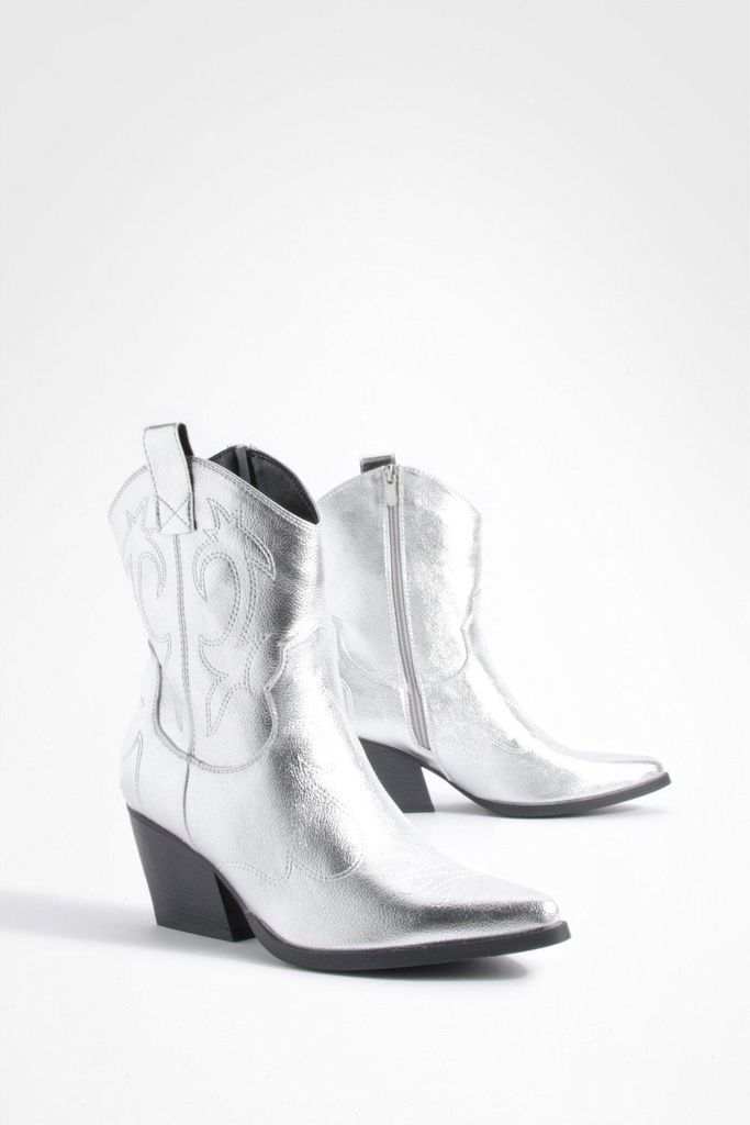 Womens Stitch Detail Ankle Western Cowboy Boots - Grey - 5, Grey
