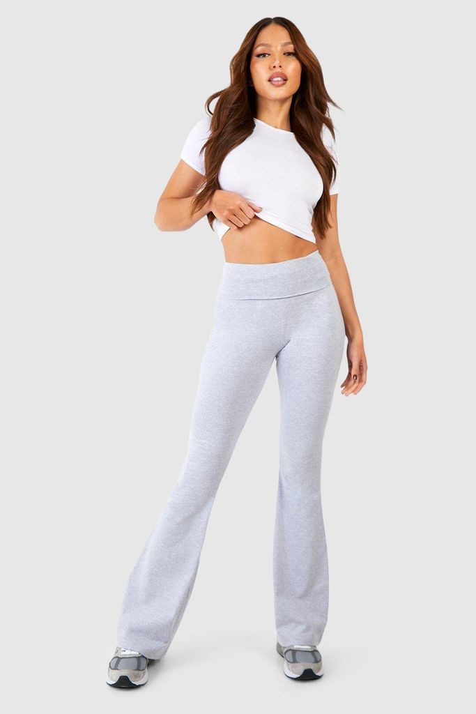 Womens Tall Cotton Jersey Folded Waistband Yoga Flares - Grey - 8, Grey