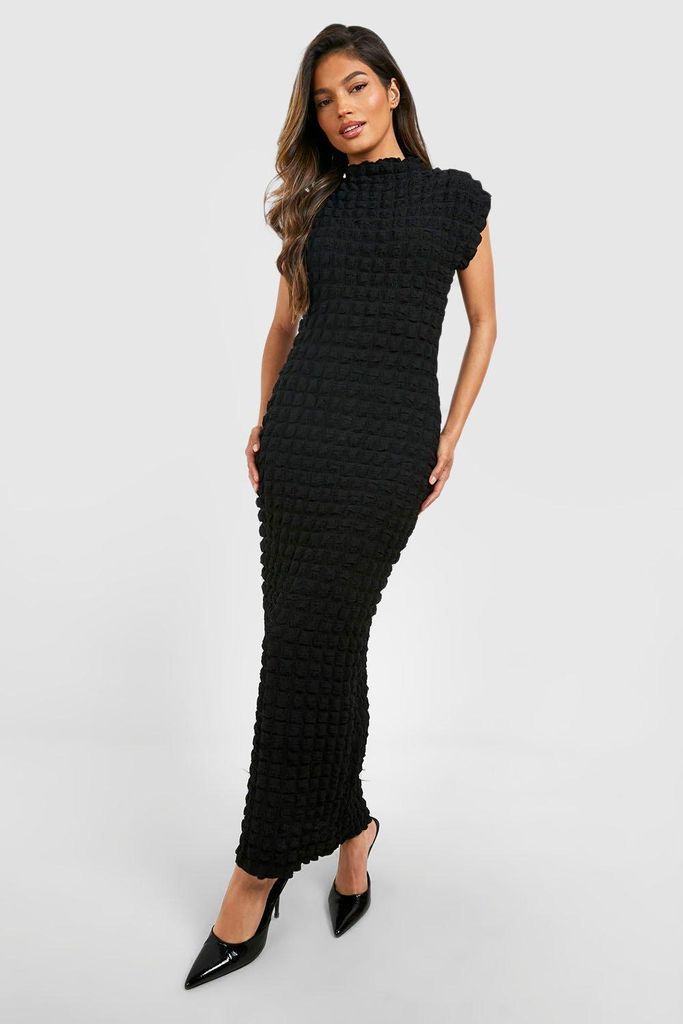 Womens Bubble Textured Sleeveless Midaxi Dress - Black - 12, Black