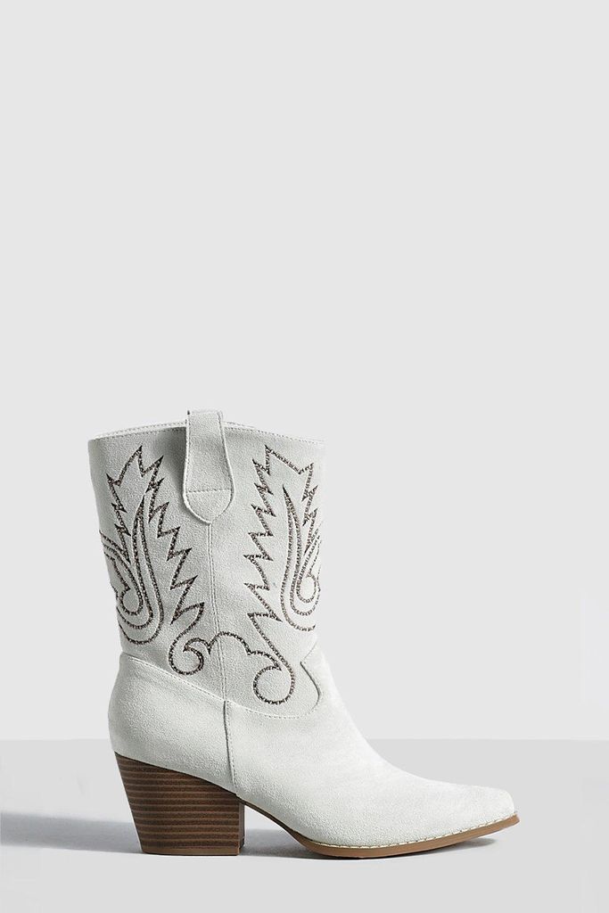 Womens Stitch Detail Western Cowboy Boots - Grey - 8, Grey