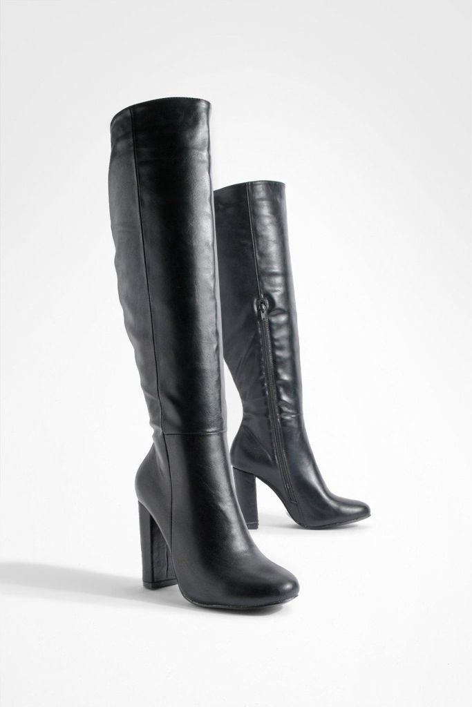 Womens Block Heel Knee High Boots - Black - 7, Black