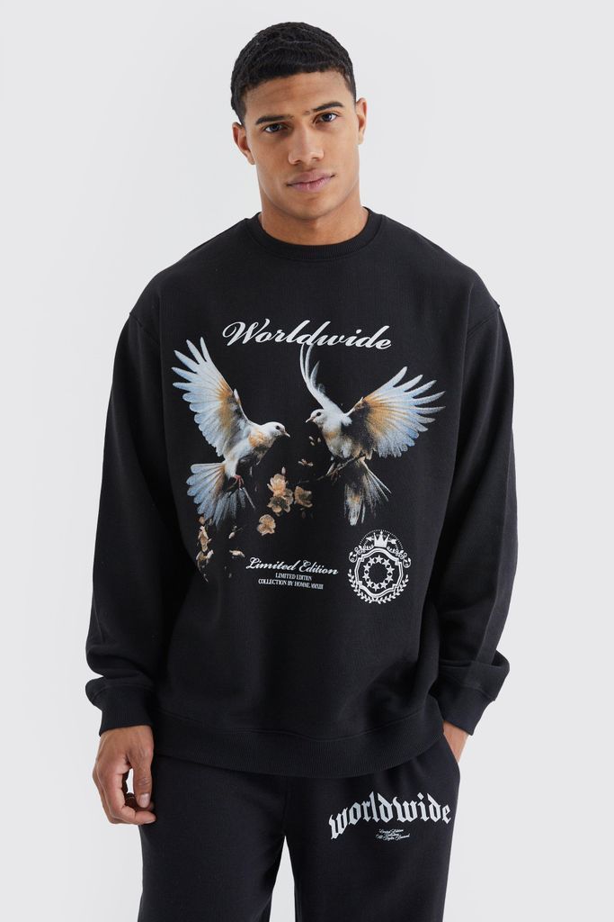 Men's Oversized Dove Graphic Sweatshirt - Black - S, Black