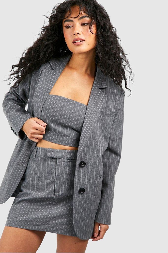 Womens Marl Pinstripe Open Back Blazer - Grey - 6, Grey