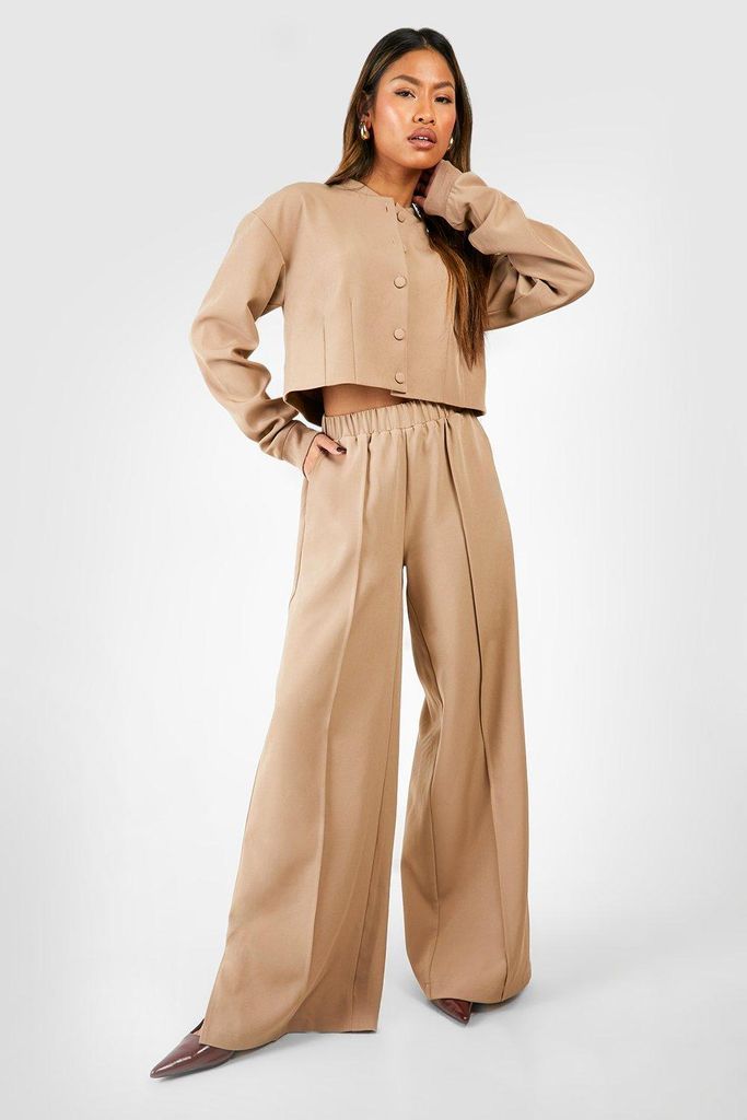 Womens Tailored Seam Front Slouchy Wide Leg Trousers - Brown - 8, Brown