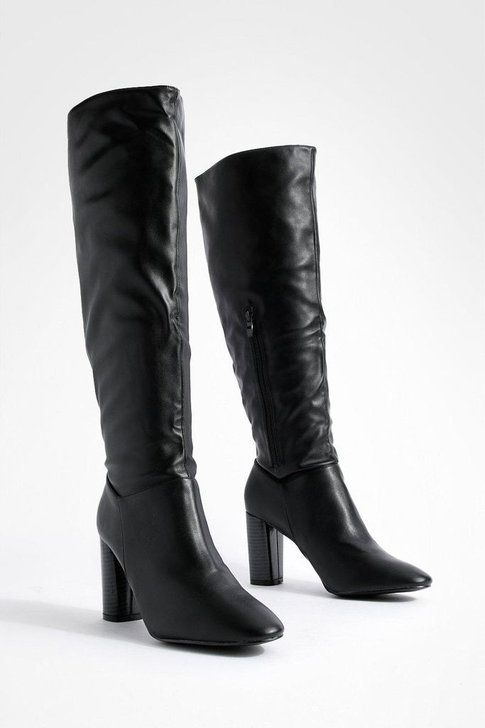 Womens Block Heel Knee High Boots - Black - 6, Black