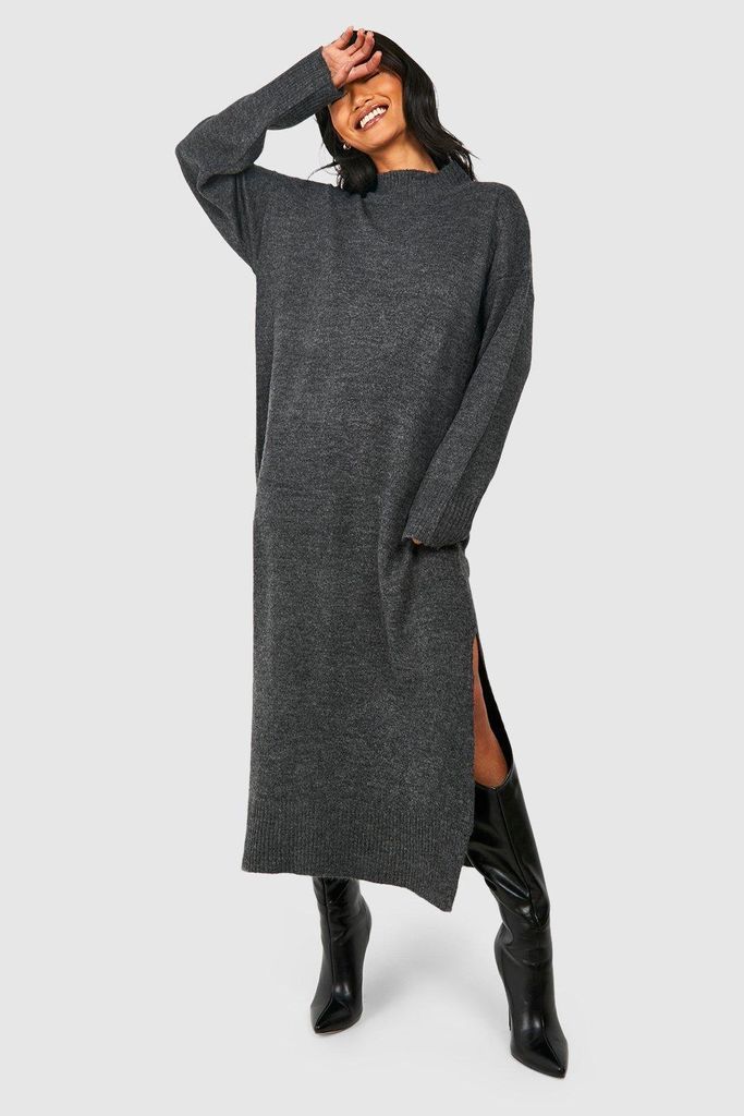 Womens Roll Neck Midaxi Jumper Dress - Grey - L, Grey