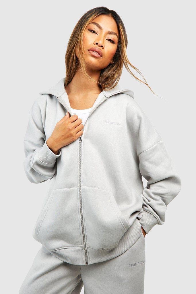 Womens Oversized Zip Through Hoodie - Grey - L, Grey