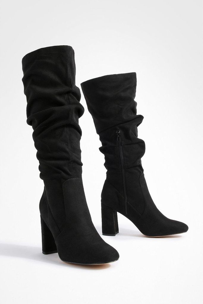 Womens Slouchy Knee High Block Heel Boots - Black - 8, Black