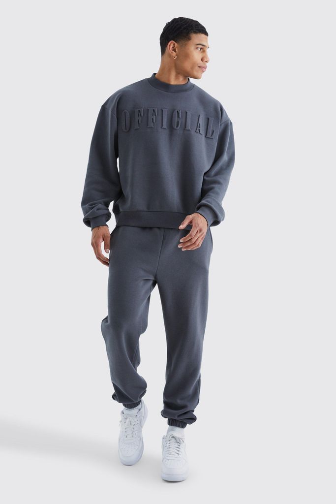 Men's Boxy Official Embossed Sweatshirt Tracksuit - Grey - S, Grey