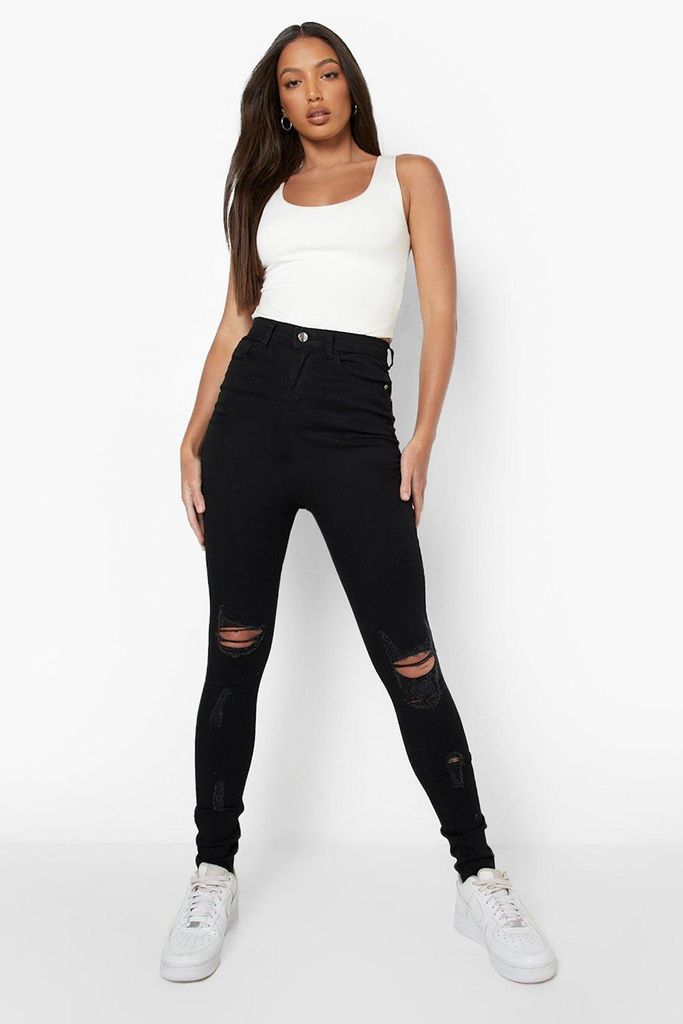 Womens Tall High Rise Distressed Skinny Jeans - Black - 12, Black