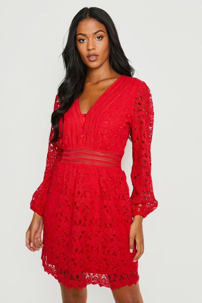 Womens Tall Premium Lace Midi Skater Dress - Red - 10, Red