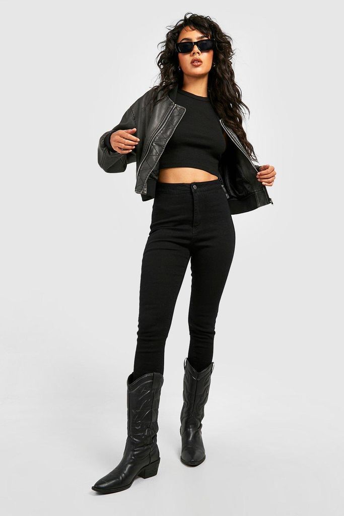 Womens High Rise Super Stretch Skinny Jeans - Black - 12, Black
