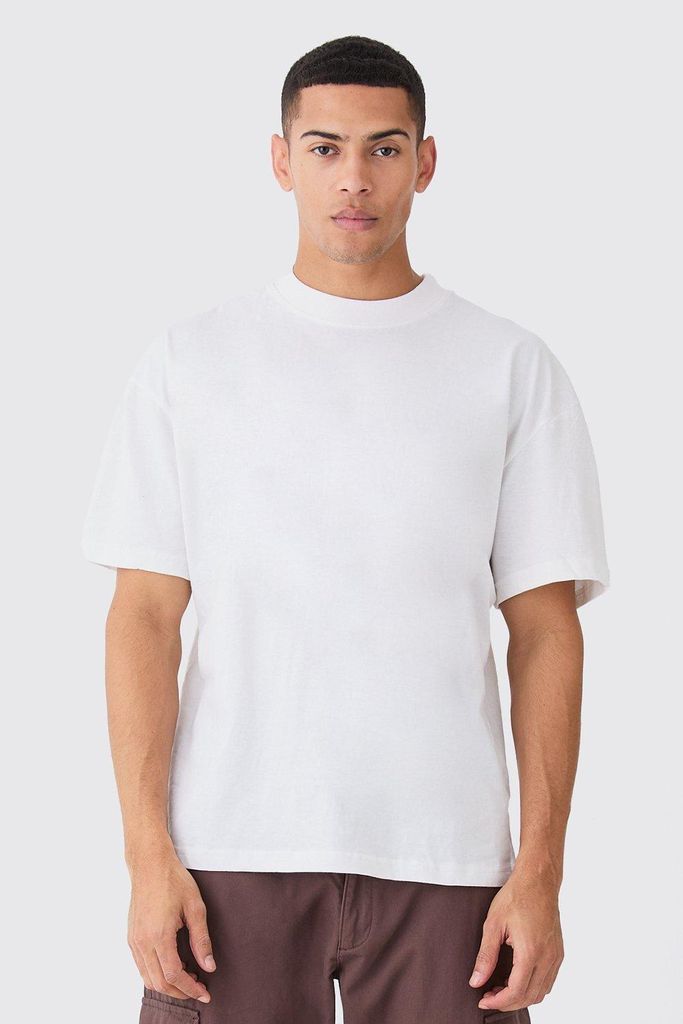 Men's Basic Oversized Extended Neck T-Shirt - White - S, White