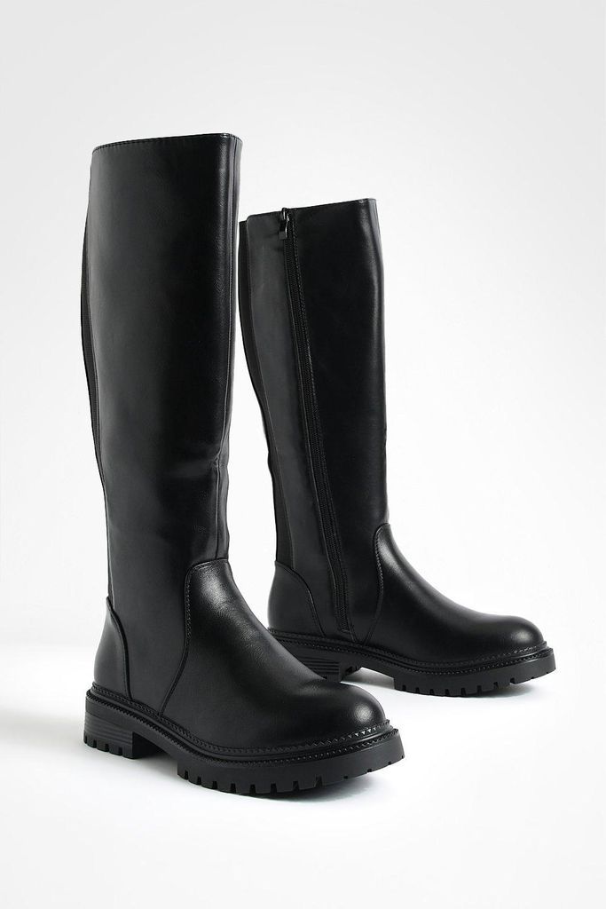 Womens Minimal Chuny Flat Knee High Boots - Black - 5, Black