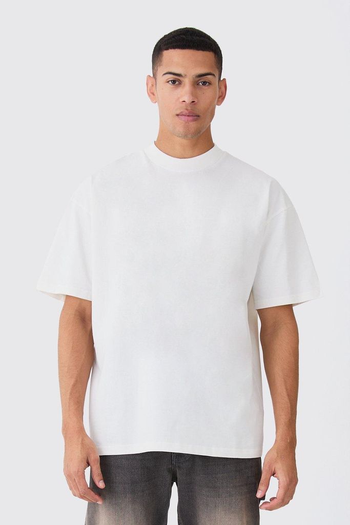 Men's Oversized Extended Neck Heavy T-Shirt - Cream - S, Cream