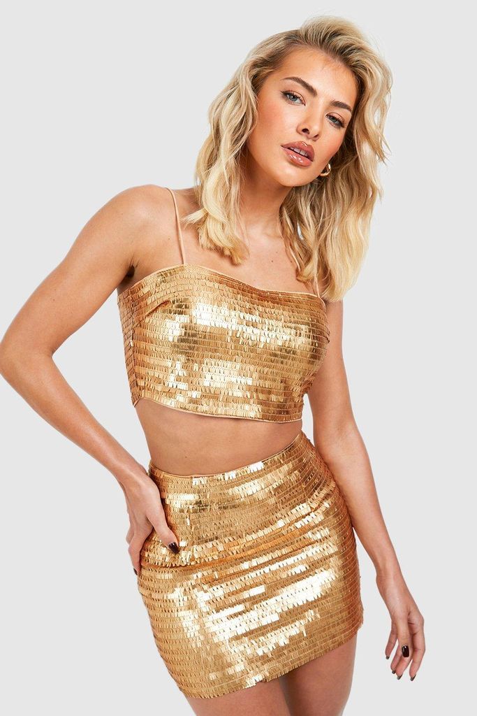 Womens Matte Sequin Micro Mini Skirt - Gold - 14, Gold