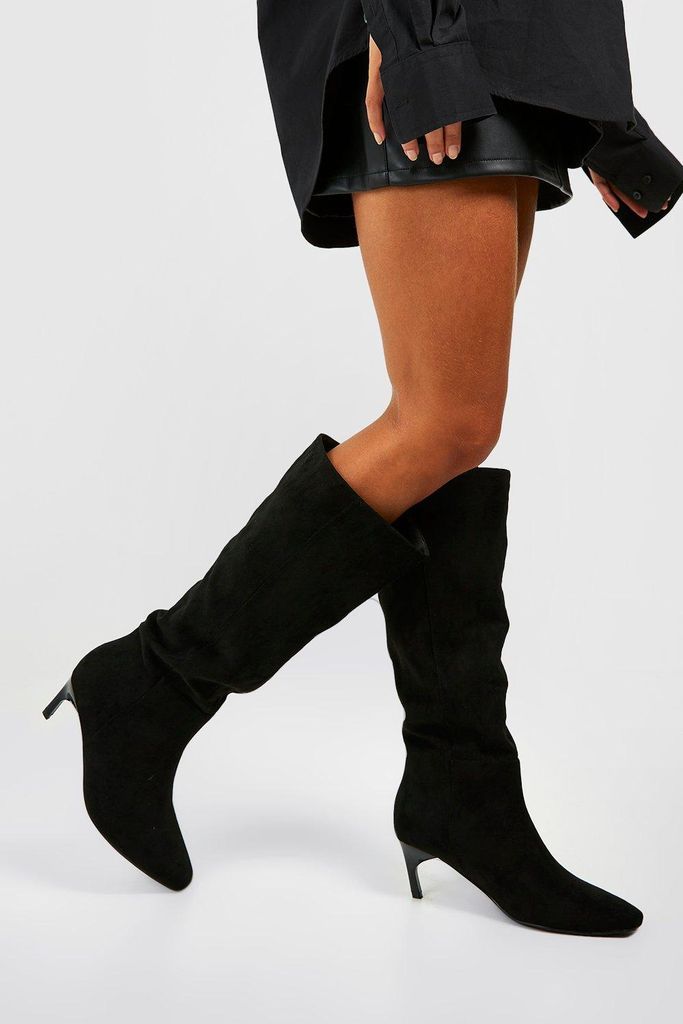 Womens Wide Fit Low Square Toe Knee High Boots - Black - 5, Black