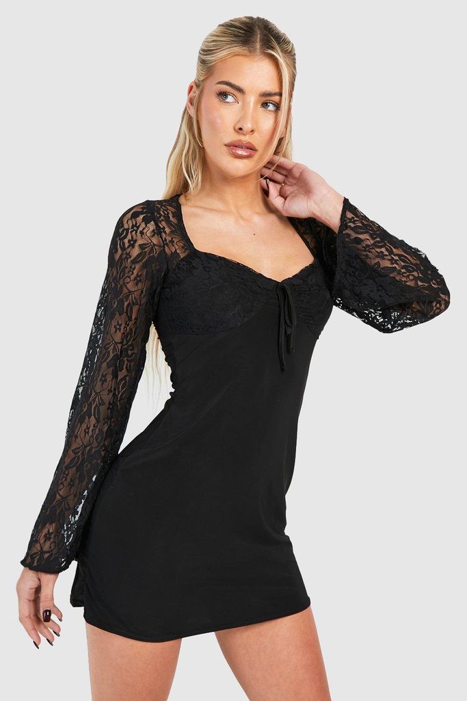 Womens Lace Contrast Skater Dress - Black - 18, Black