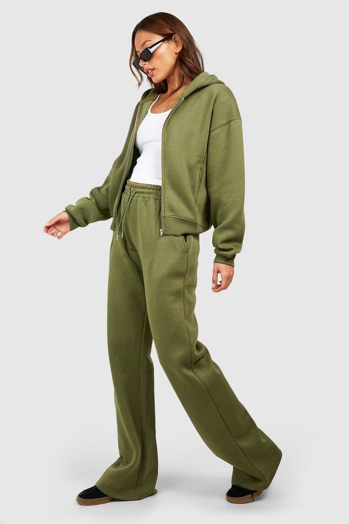 Womens Tall Boxy Zip Through Bomber Straight Leg Tracksuit - Green - Xl, Green