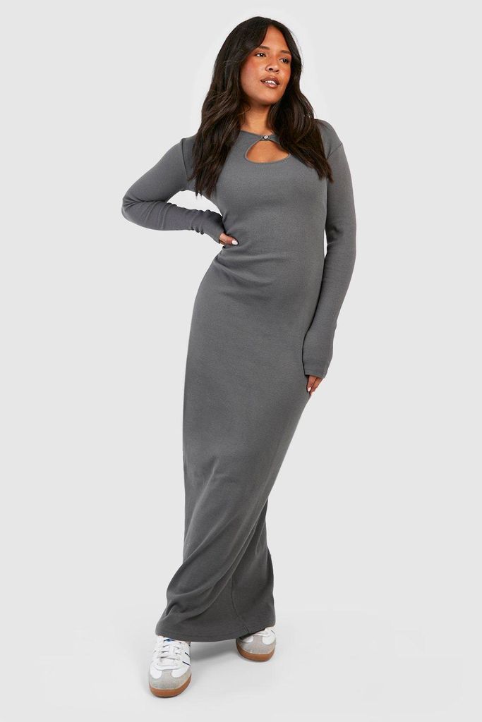 Womens Plus Ribbed Keyhole Maxi Dress - Grey - 22, Grey