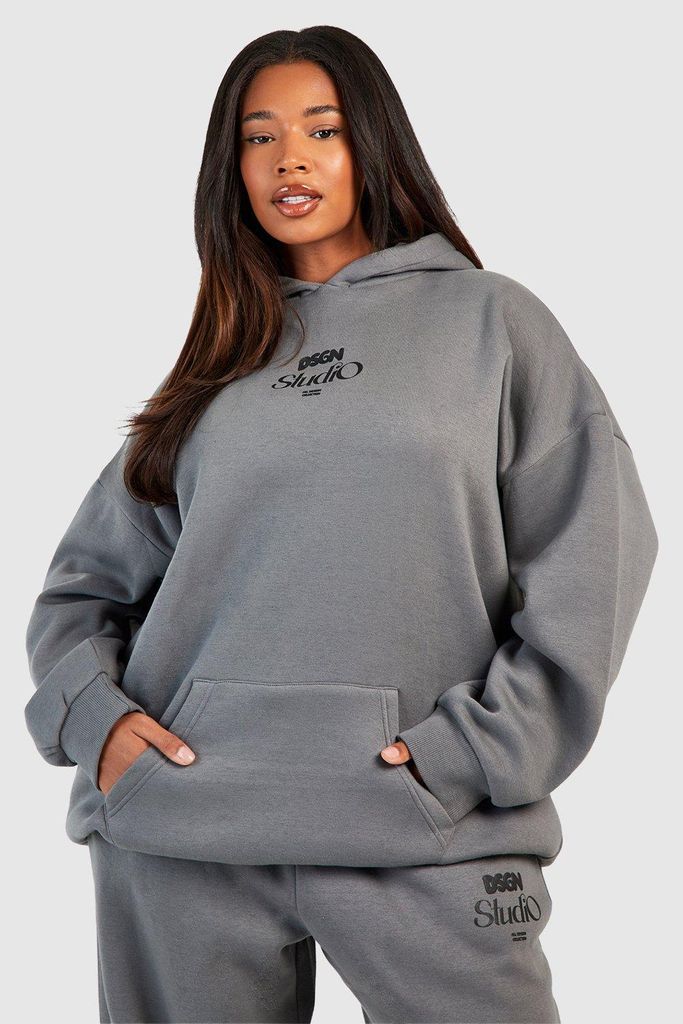 Womens Plus Dsgn Puff Print Oversized Hoodie - Grey - 18, Grey