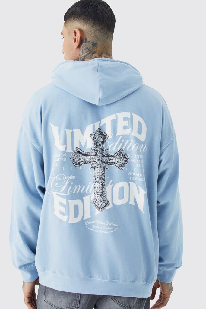 Men's Tall Core Fit Overdyed Cross Graphic Hoodie - Blue - S, Blue
