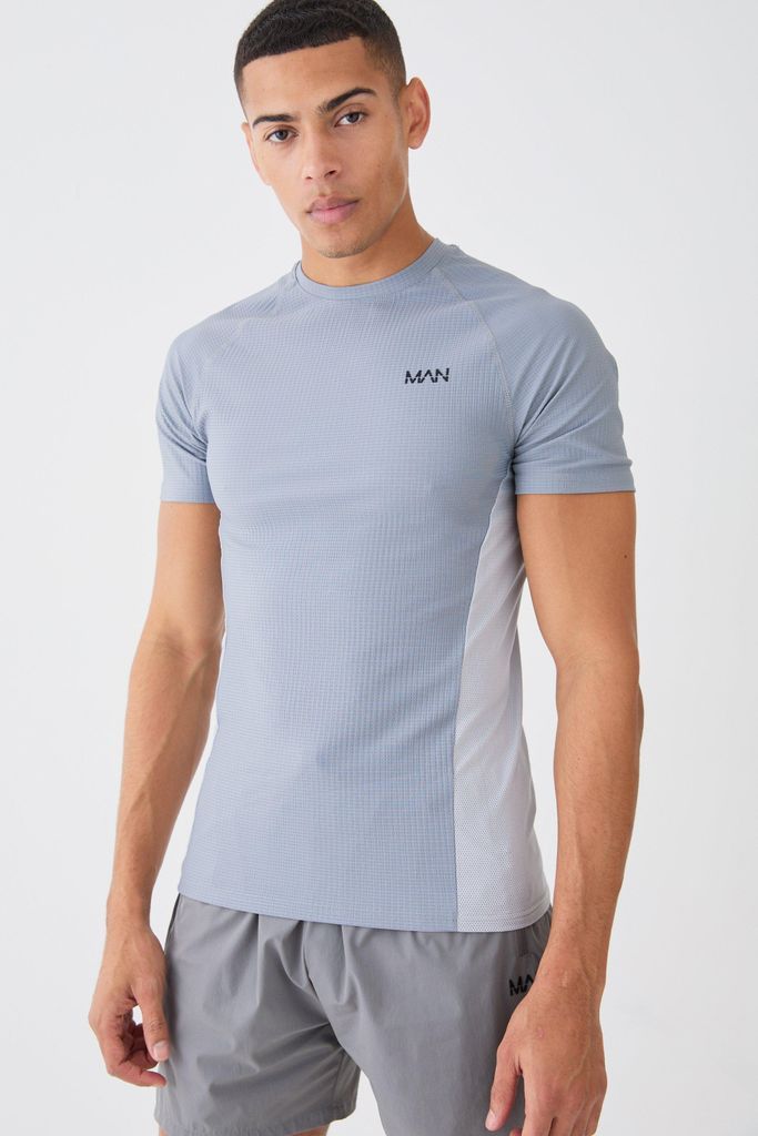 Men's Man Active Muscle Fit Colour Block T-Shirt - Grey - S, Grey