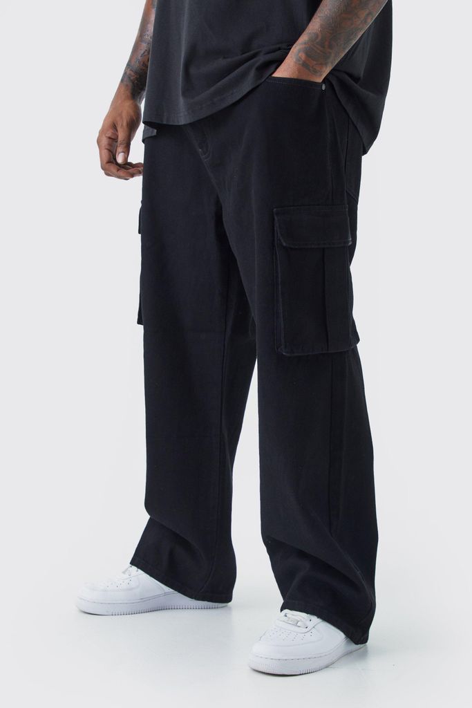 Men's Plus Relaxed Rigid Cargo Jeans - Black - 38, Black