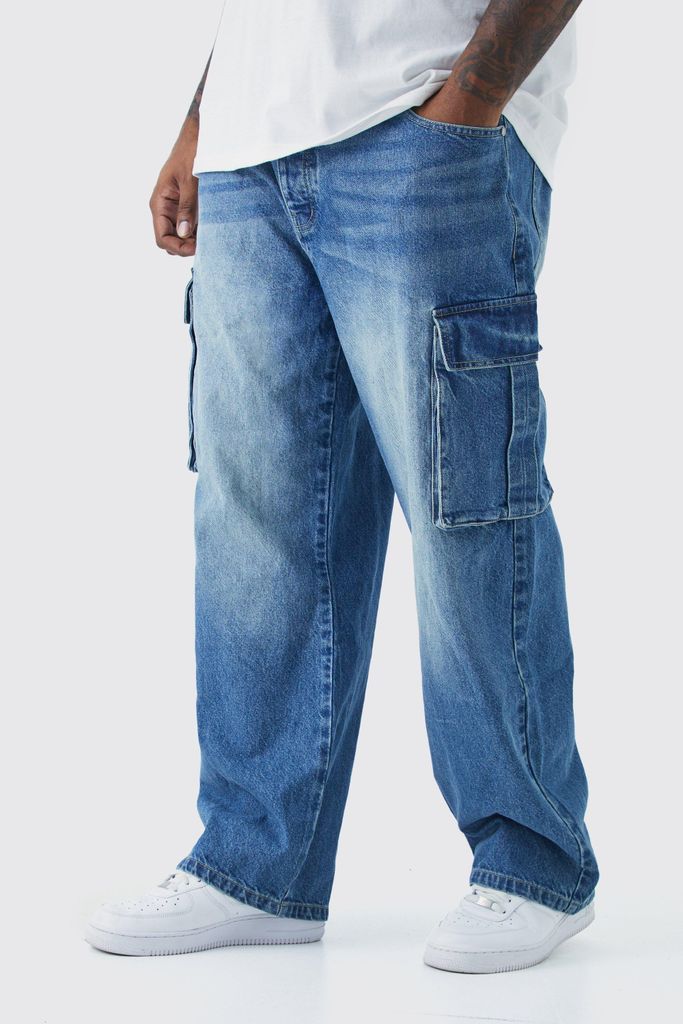 Men's Plus Relaxed Rigid Cargo Jeans - Blue - 38, Blue