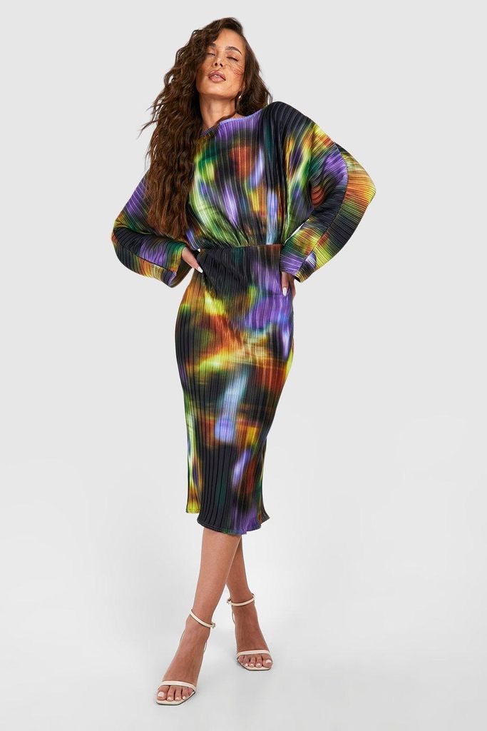 Womens Abstract Print Batwing Midaxi Dress - Multi - 12, Multi