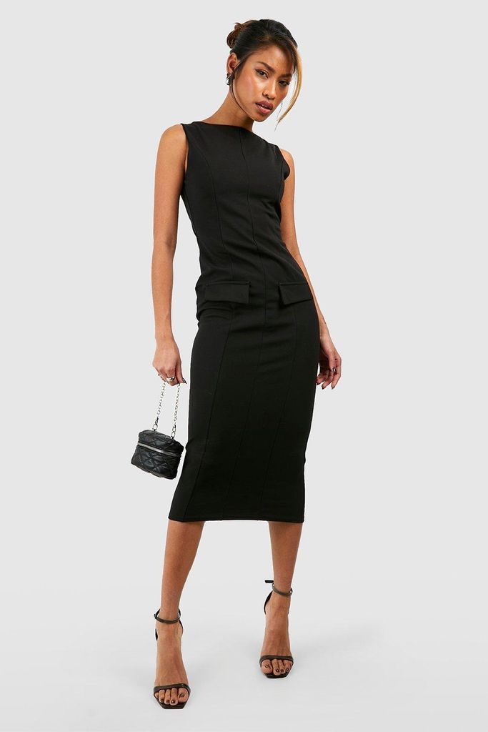 Womens Crepe Slash Neck Midi Dress - Black - 6, Black