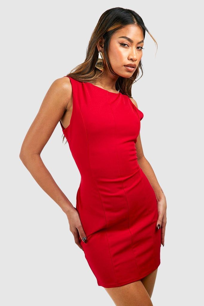 Womens Crepe Slash Neck Mini Dress - Red - 6, Red