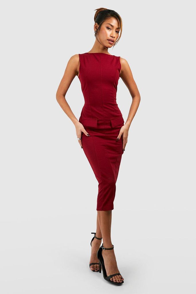 Womens Crepe Slash Neck Midi Dress - Red - 6, Red