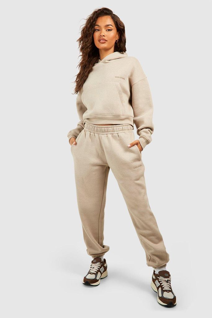 Womens Dsgn Studio Embroidered Cropped Hooded Tracksuits - Beige - S, Beige