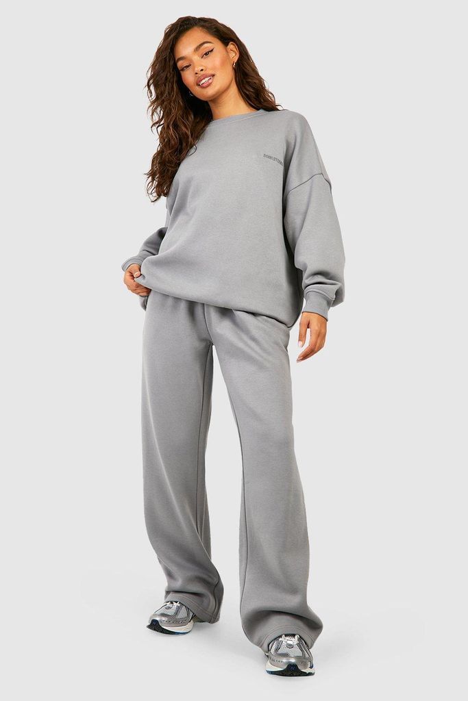 Womens Dsgn Studio Embroidered Sweatshirt And Straight Leg Jogger Tracksuit - Grey - S, Grey