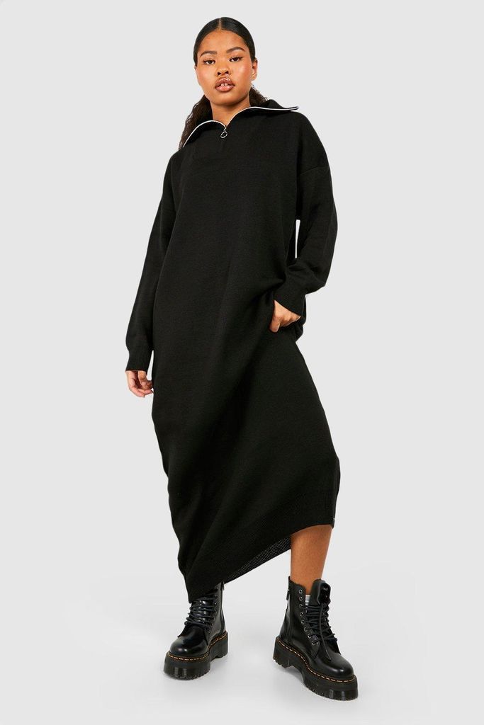 Womens Petite Half Zip Jumper Midi Dress - Black - S/M, Black