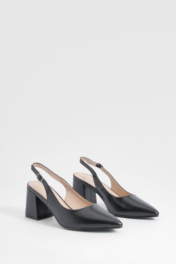 Womens Slingback Block Heel Court Shoes - Black - 3, Black