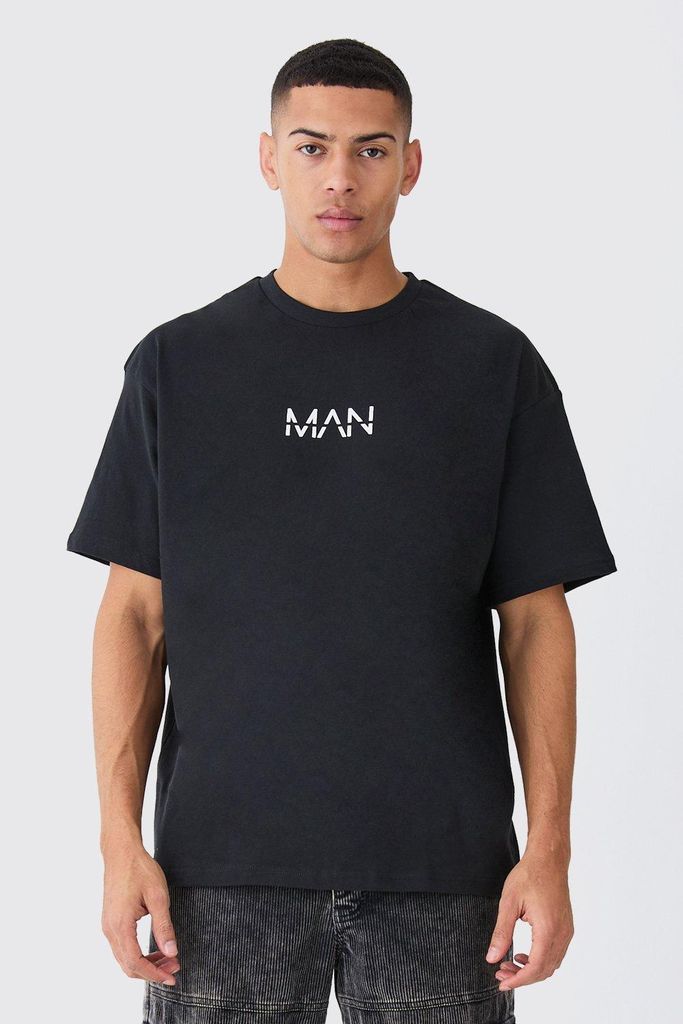 Men's Man Signature Oversized Crew Neck T-Shirt - Black - S, Black