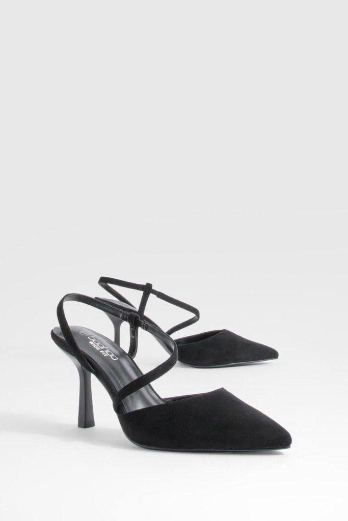 Womens Wide Fit Asymmetric Strap Detail Court Shoes - Black - 3, Black