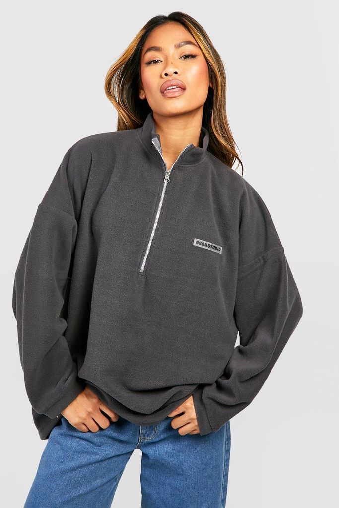 Womens Dsgn Studio Half Zip Polar Fleece Oversized Sweatshirt - Grey - Xs, Grey