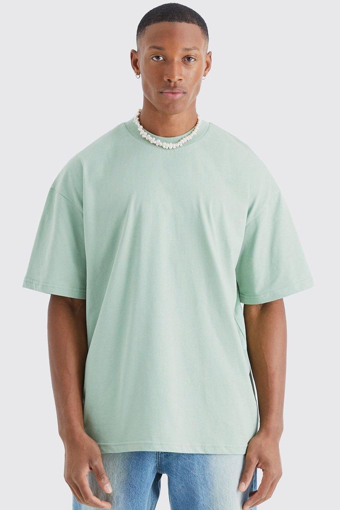 Men's Oversized Extended Neck Heavyweight T-Shirt - Green - S, Green