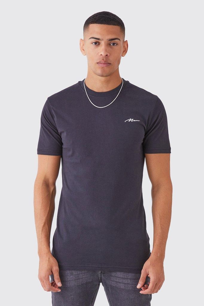 Men's Slim Fit Man Signature T-Shirt - Black - S, Black