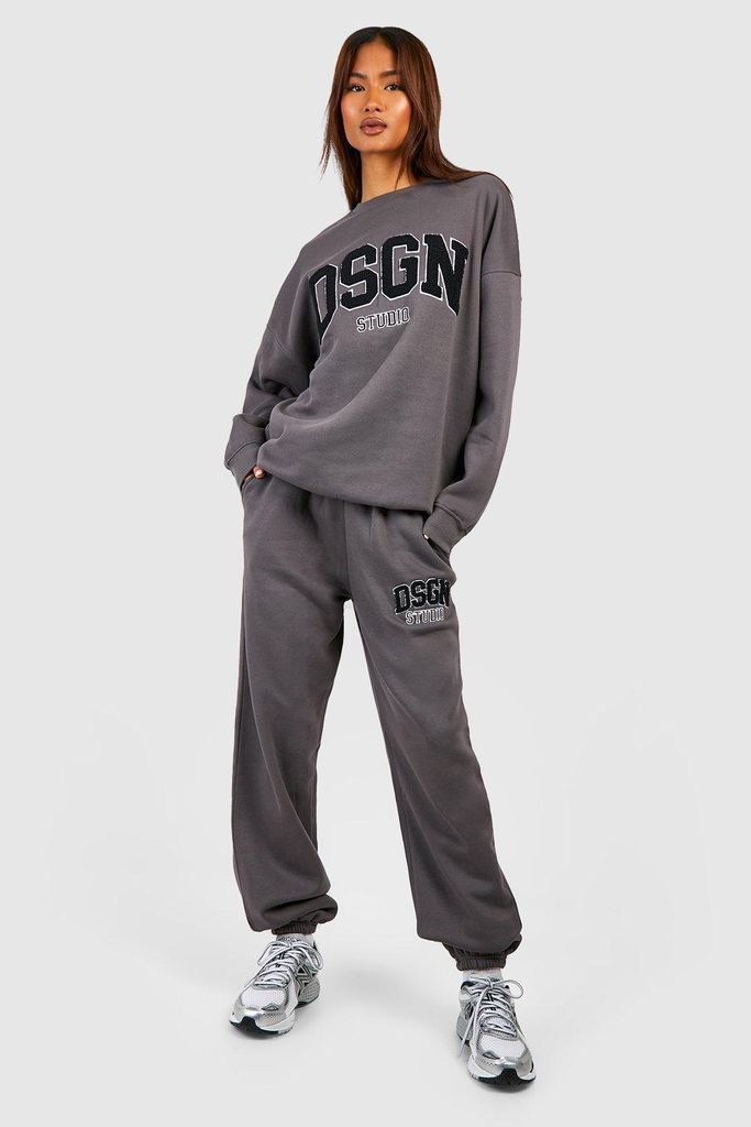 Womens Tall Dsgn Studio Towelling Applique Sweatshirt Tracksuit - Grey - Xl, Grey