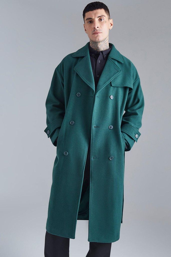 Men's Double Breasted Storm Flap Overcoat - Green - S, Green
