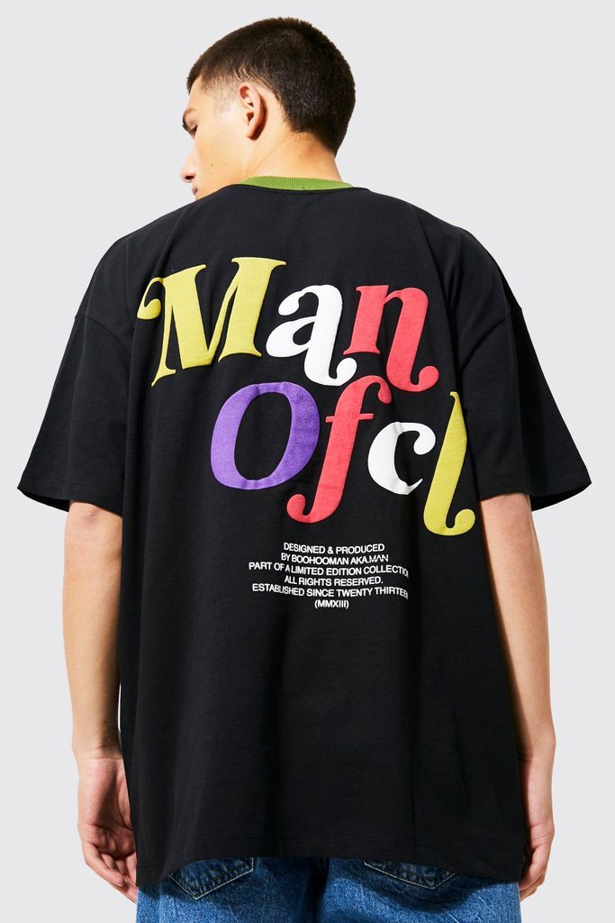 Men's Oversized Contrast Collar Ofcl Puff T-Shirt - Black - M, Black