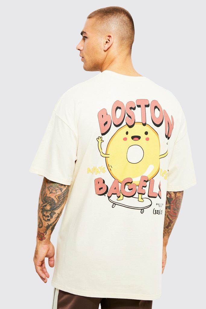 Men's Oversized Bagel Graphic T-Shirt - Beige - L, Beige