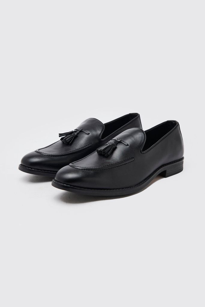 Men's Faux Leather Tassel Loafer - Black - 9, Black