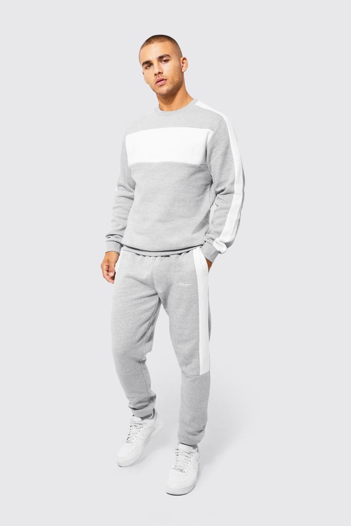 Men's Colour Block Sweatshirt Tracksuit - Grey - S, Grey