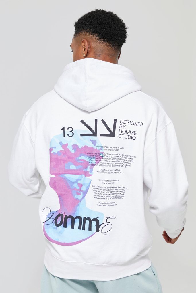 Men's Loose Fit Heat Front Graphic Hoodie - White - L, White
