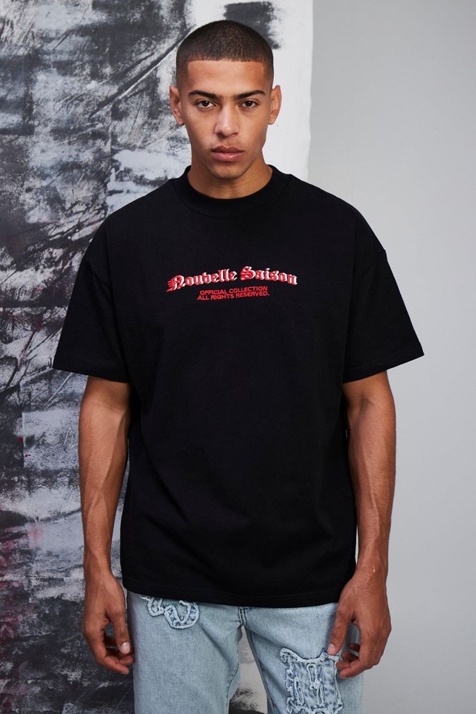 Men's Oversized Embroidered Heavyweight T-Shirt - Black - M, Black